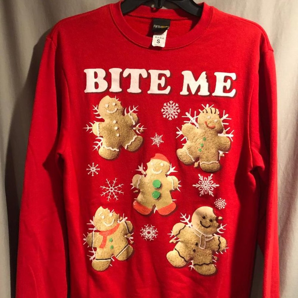 Mens Bite Me Cookies Ugly Chistmas Sweater Small